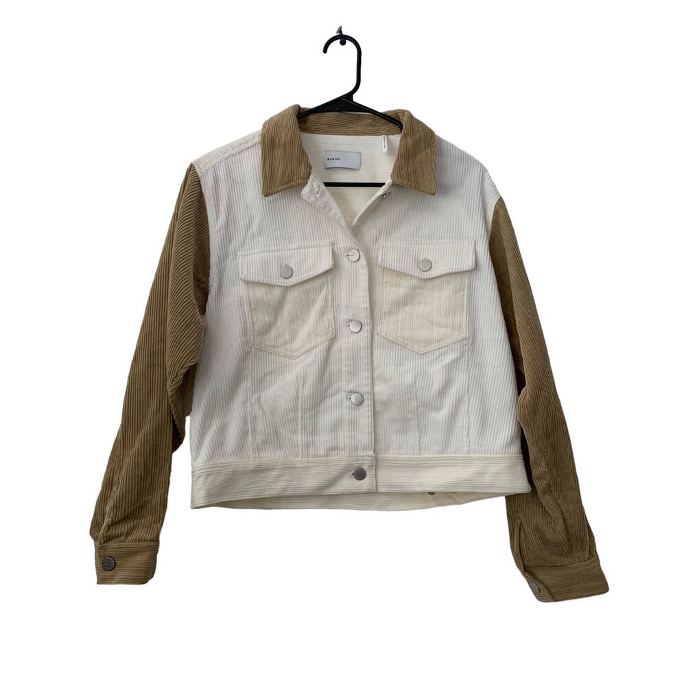 $298 - BLDWN Baldwin Saylor White/Sand Color Block Corduroy Jacket Size Medium